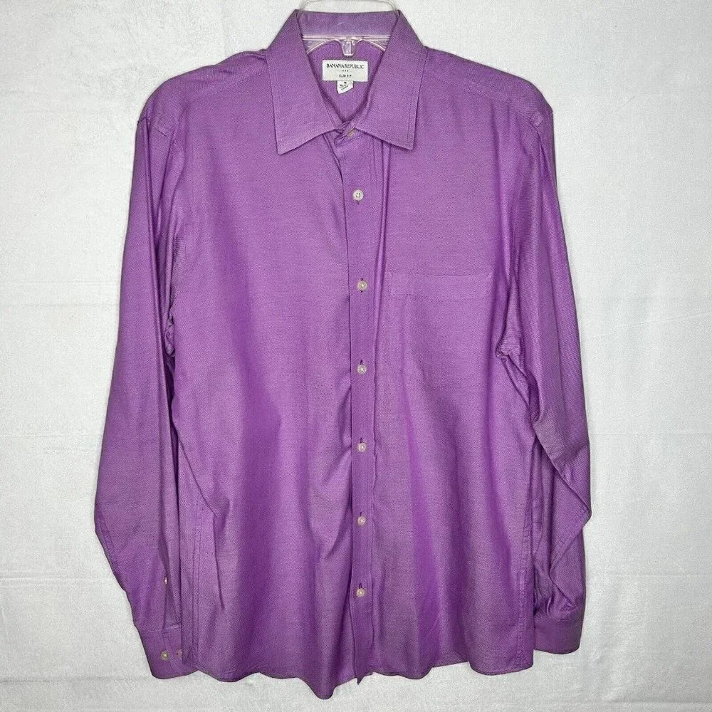 Banana Republic Purple Button-Down Slim Fit Shirt Sz M 15-15.5
